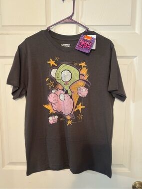 Nickelodeon Invader Zim Black Tee with Pink Pig & Green Alien Graphic